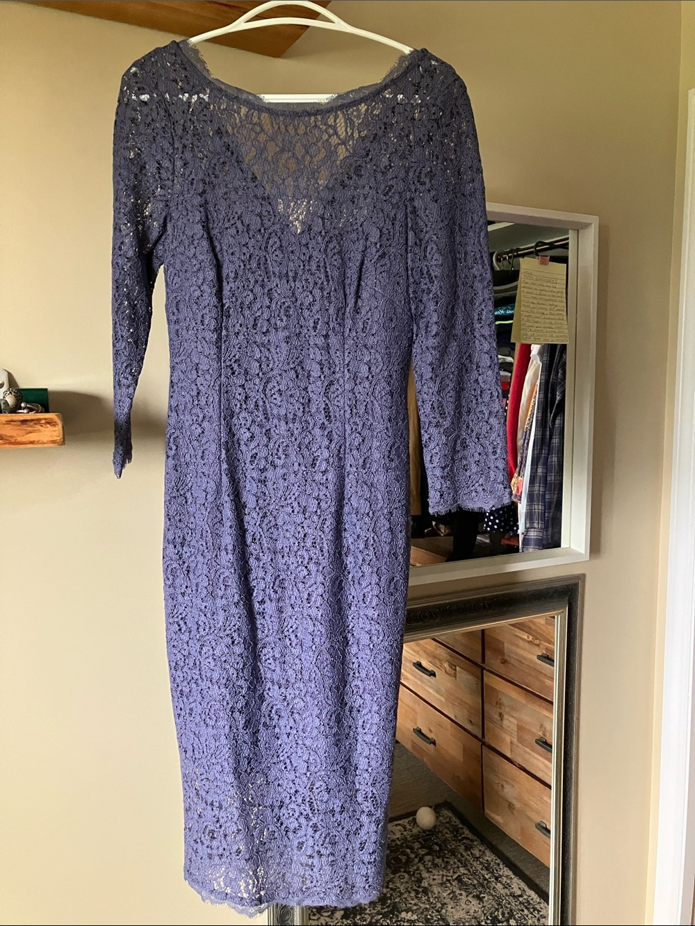 Lace Midi Dress in Lavender with Three-Quarter Sleeves